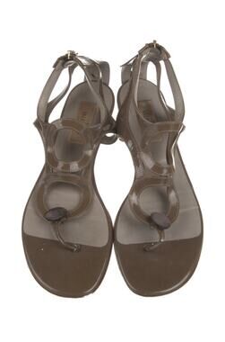 VALENTINO Garavani Brown Patent Leather Thong Gladiator Flat Sandals IT 37 US 7